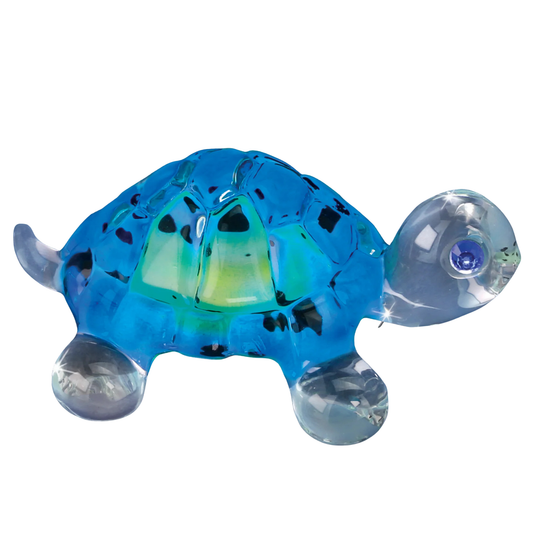 Bright Blue Turtle Figurine Handcrafted Glass Art with Blue Crystal Eyes