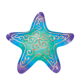 Blue and green glass starfish figurine with gold accents