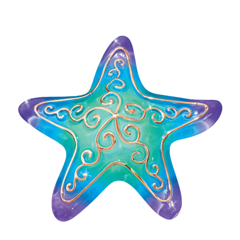 Blue and green glass starfish figurine with gold accents