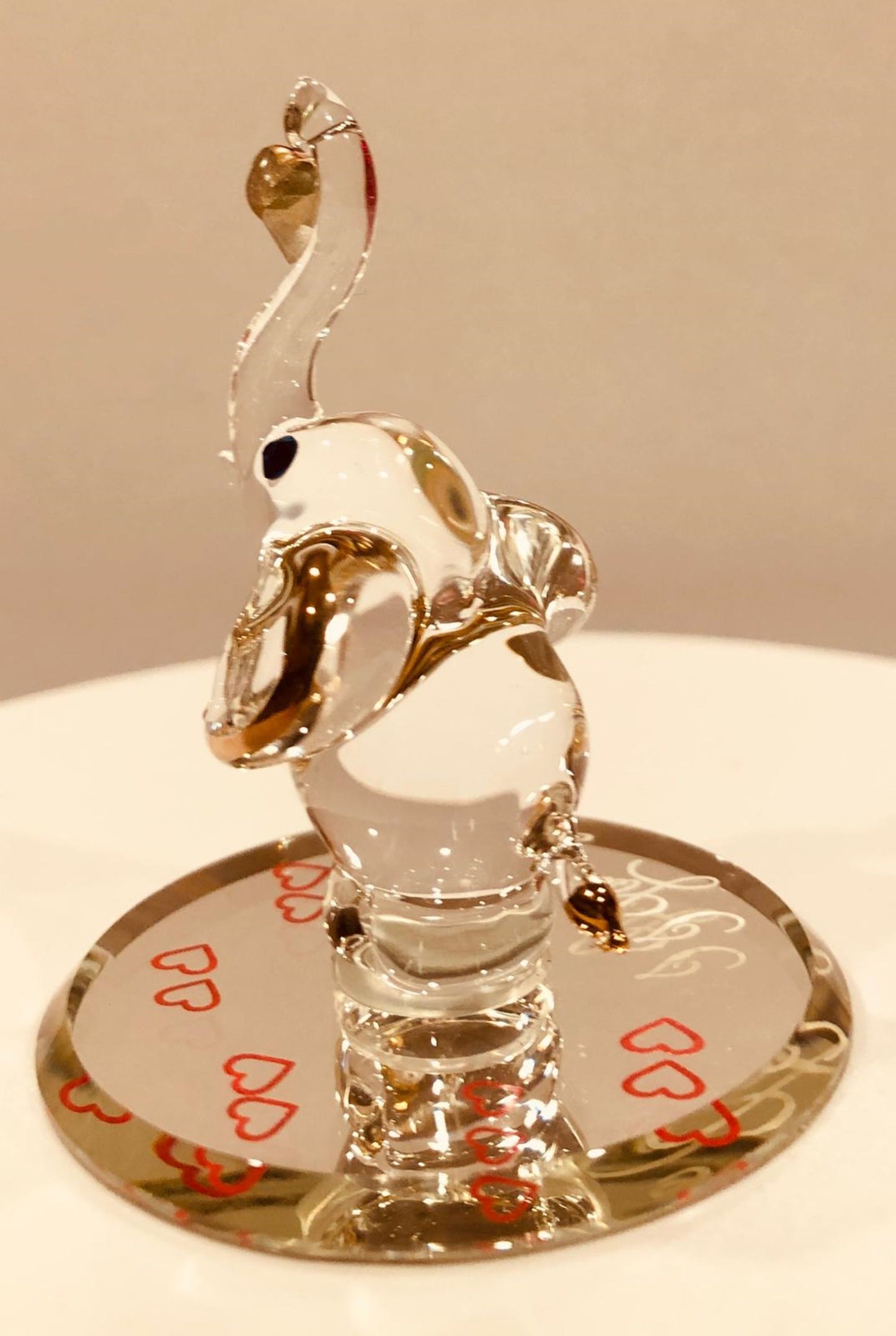 Glass Elephant Figurine Love Gift for Her Romantic Animal Collectible Mini Decor