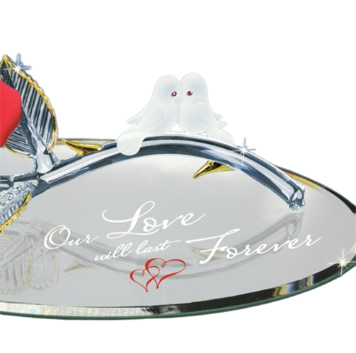 Romantic Love Birds Gift for Couple Glass Rose Figurine Anniversary Gift Our Love Will Last Forever