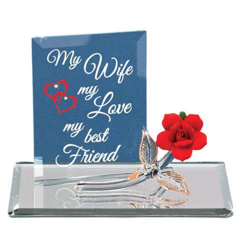 My Wife My Best Friend Rose Figurine Handcrafted Glass Gift for Wife