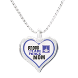 Proud U.S. Air Force Mom Heart Necklace with Pendant on 18" Silver Cord