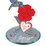 Hummingbird “I Love You” Glass Figurine | Handcrafted Rose Romance Decor with Crystals