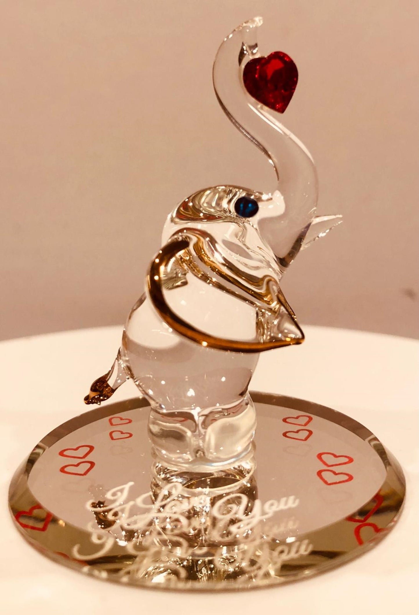 Glass Elephant Figurine Love Gift for Her Romantic Animal Collectible Mini Decor