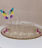I Love You Mom Figurine | Handcrafted Glass Butterfly Decor | Mother’s Day Gift