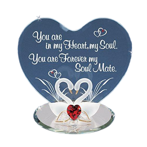 Swan Pair Heart & Soul Figurine Handcrafted Glass Swans with Heart and Message
