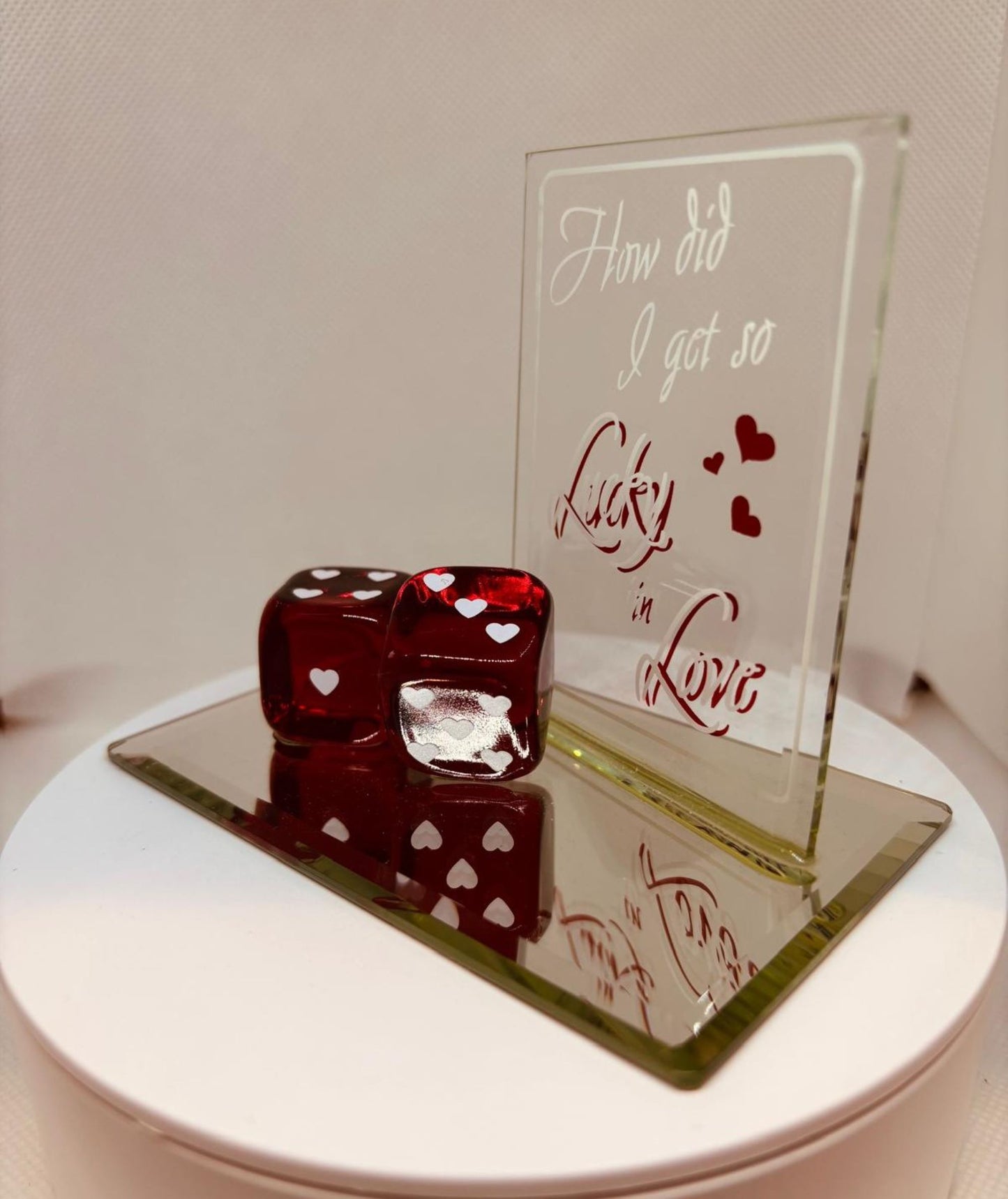 Lucky in Love Glass Dice Figurine Handcrafted Romantic Gift