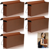 Expanding File Wallet, 3.5-inch Brown Expansion File Pocket with Elastic Cord Closure and Lid - 5 Pcs