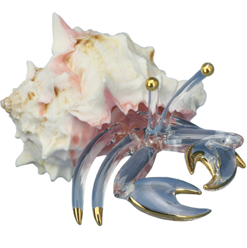Hermit Crab Figurine, Handcrafted Glass Crab, Seashell for Décor, Crab lover gift Home Decor, Beach Decor