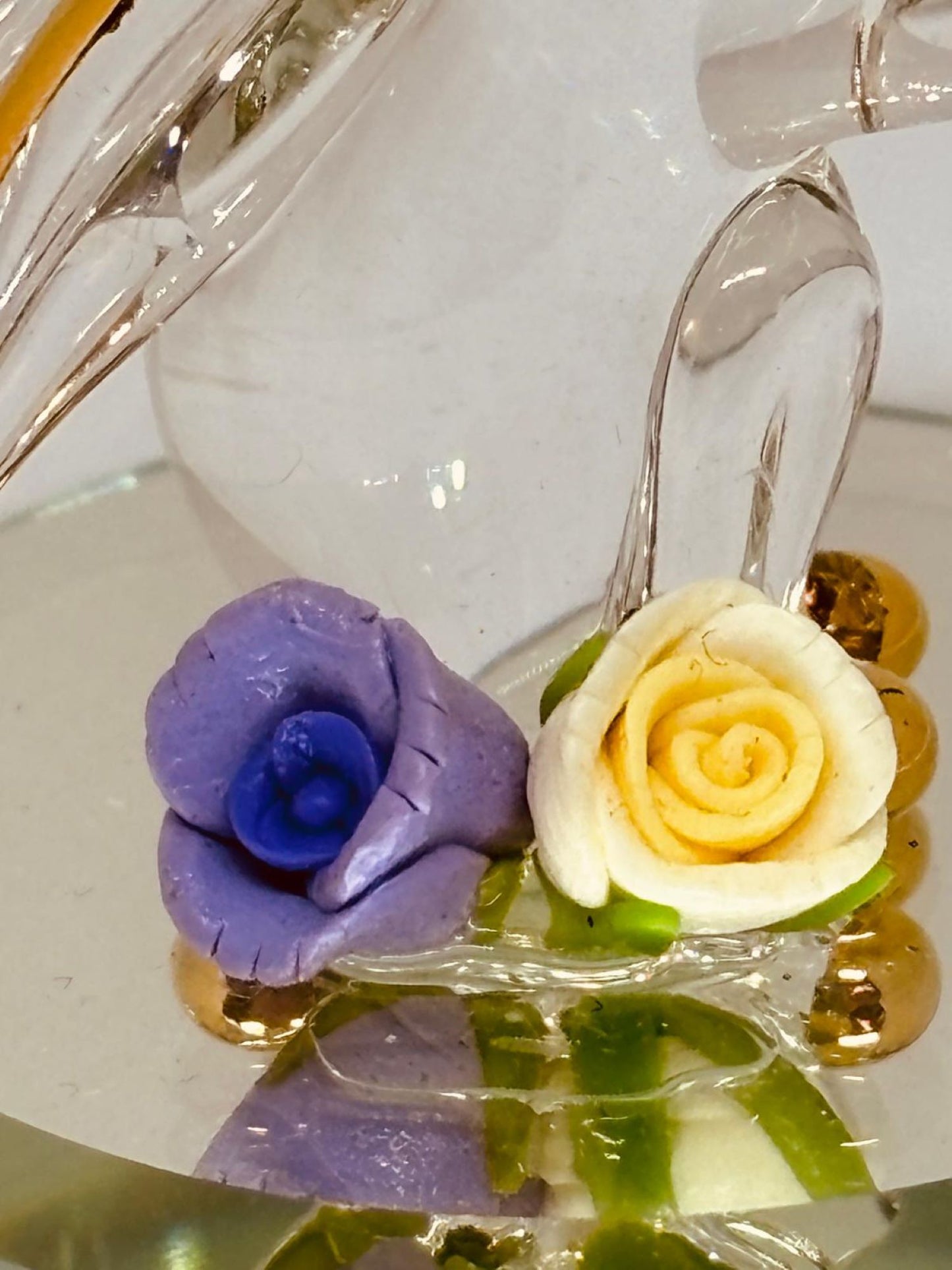 Garden Rabbit Glass Figurine | Handcrafted Bunny with Purple Rose