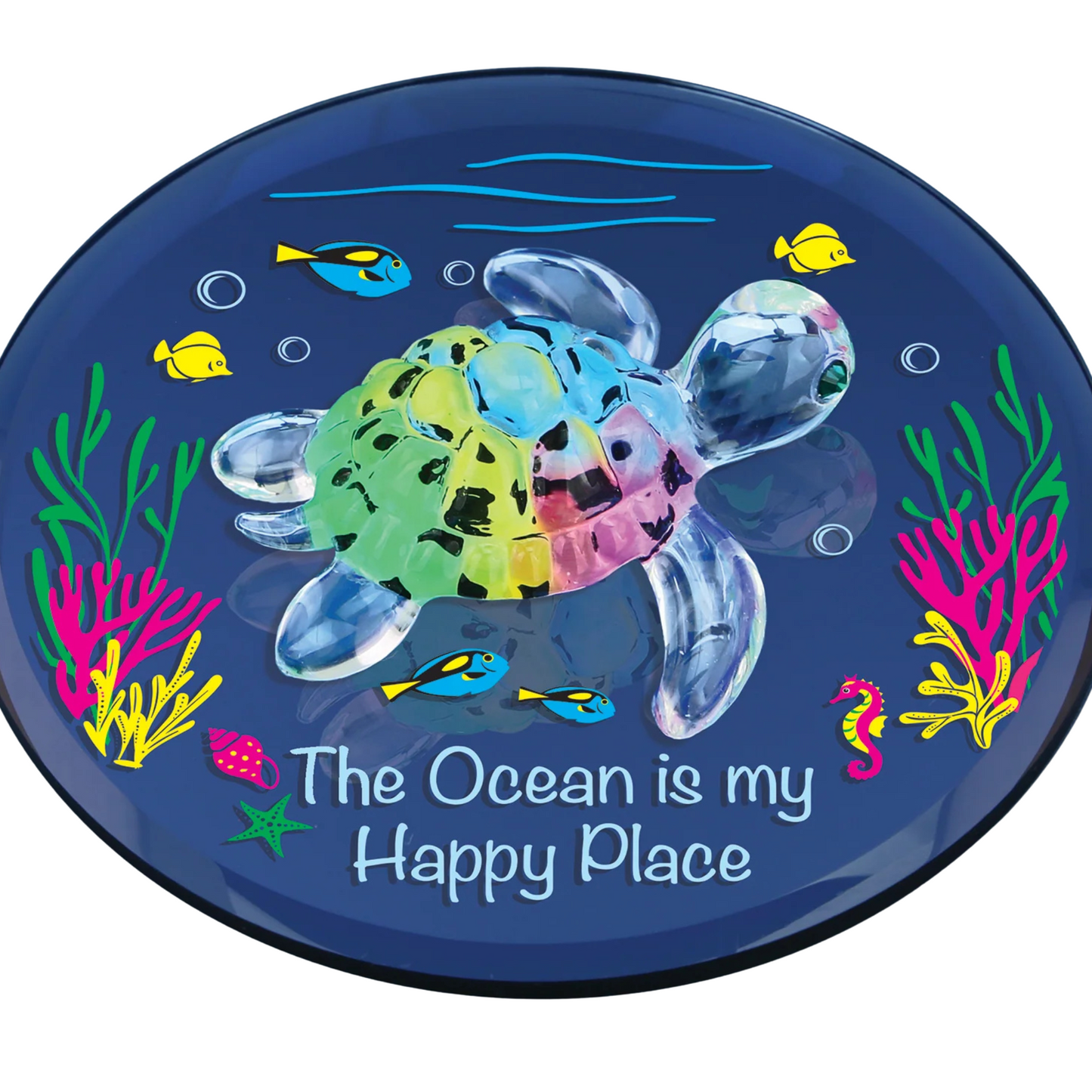 Sea Turtle Figurine "Happy Place" Ocean Beach Glass Decor with Crystals