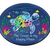 Sea Turtle Figurine "Happy Place" Ocean Beach Glass Decor with Crystals