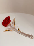 Red Rose Stem Figurine | Handcrafted Porcelain Rose with Glass Stem and 22Kt Gold
