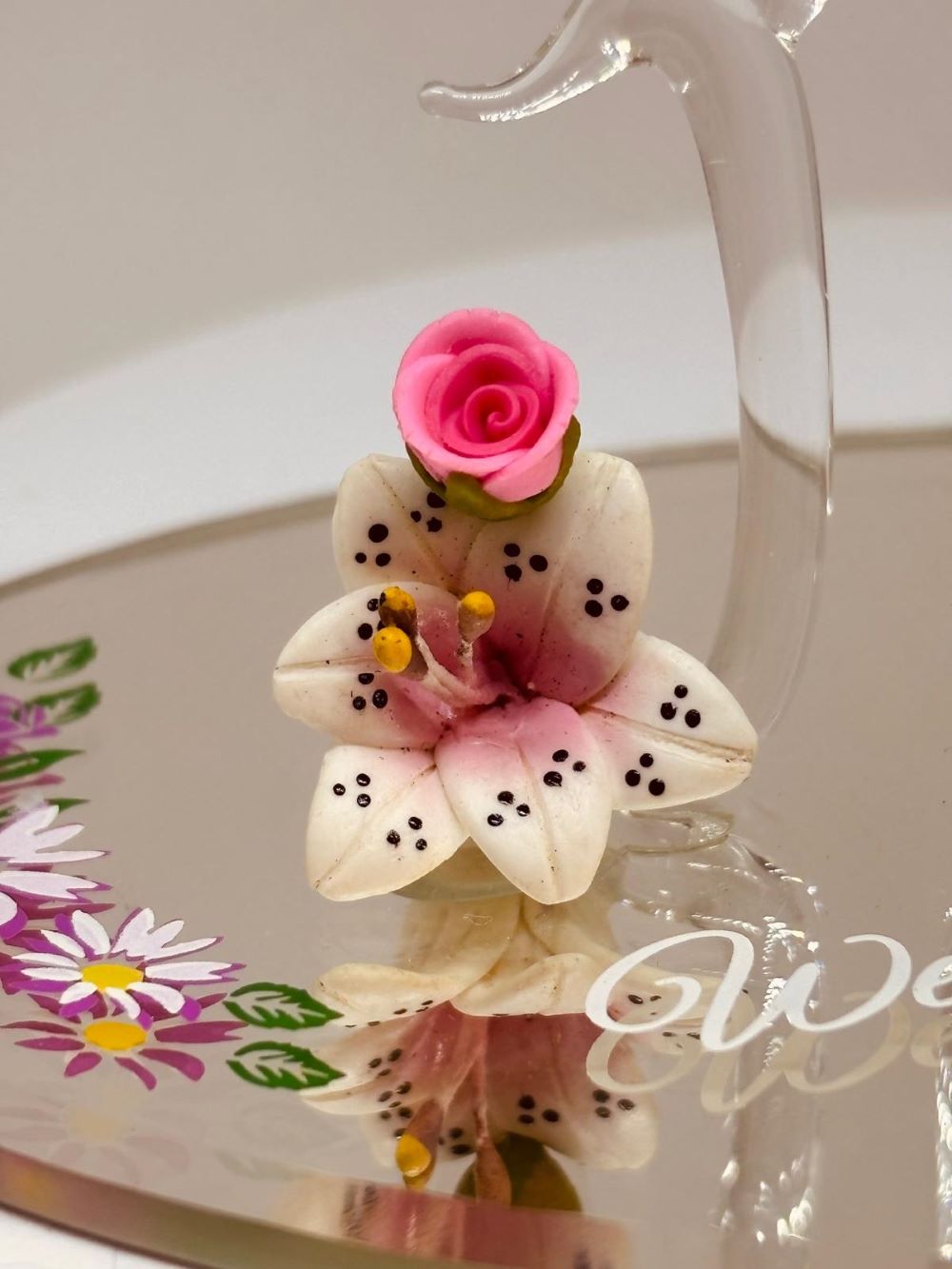 Mom “We Love You” Glass Figurine | Handcrafted Floral Gift with Butterfly Accent