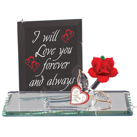 Red Rose Glass Figurine  Forever & Always Anniversary Gift