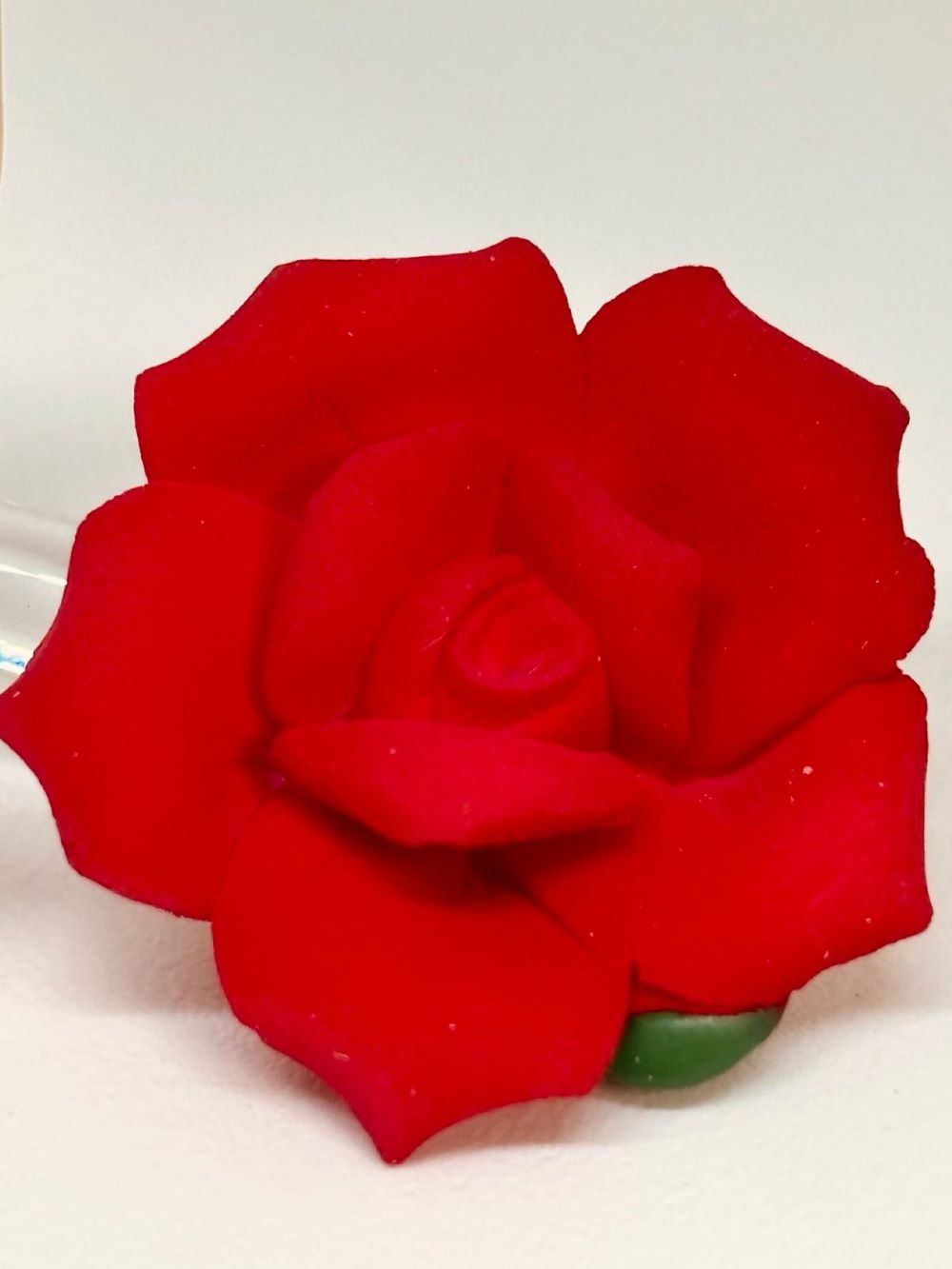 Red Rose Stem Figurine | Handcrafted Porcelain Rose with Glass Stem and 22Kt Gold