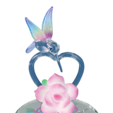 Glass Hummingbird Figurine with Crystal Heart Handcrafted Pink Heart Sculpture Glass Art Collectible Home Decor Accent