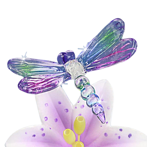 Glass Dragonfly Figurine, Dragonfly and Lavender Lily, Christmas Dragonfly, Handcrafted Home Decor, Gift for Her