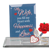 My Wife Happiness and Love Glass Rose Figurine with Crystals and Heart Tag