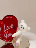 Glass Bear Figurine I Love You Bear Romantic Gift for Her, Handcrafted Glass Art Decoration