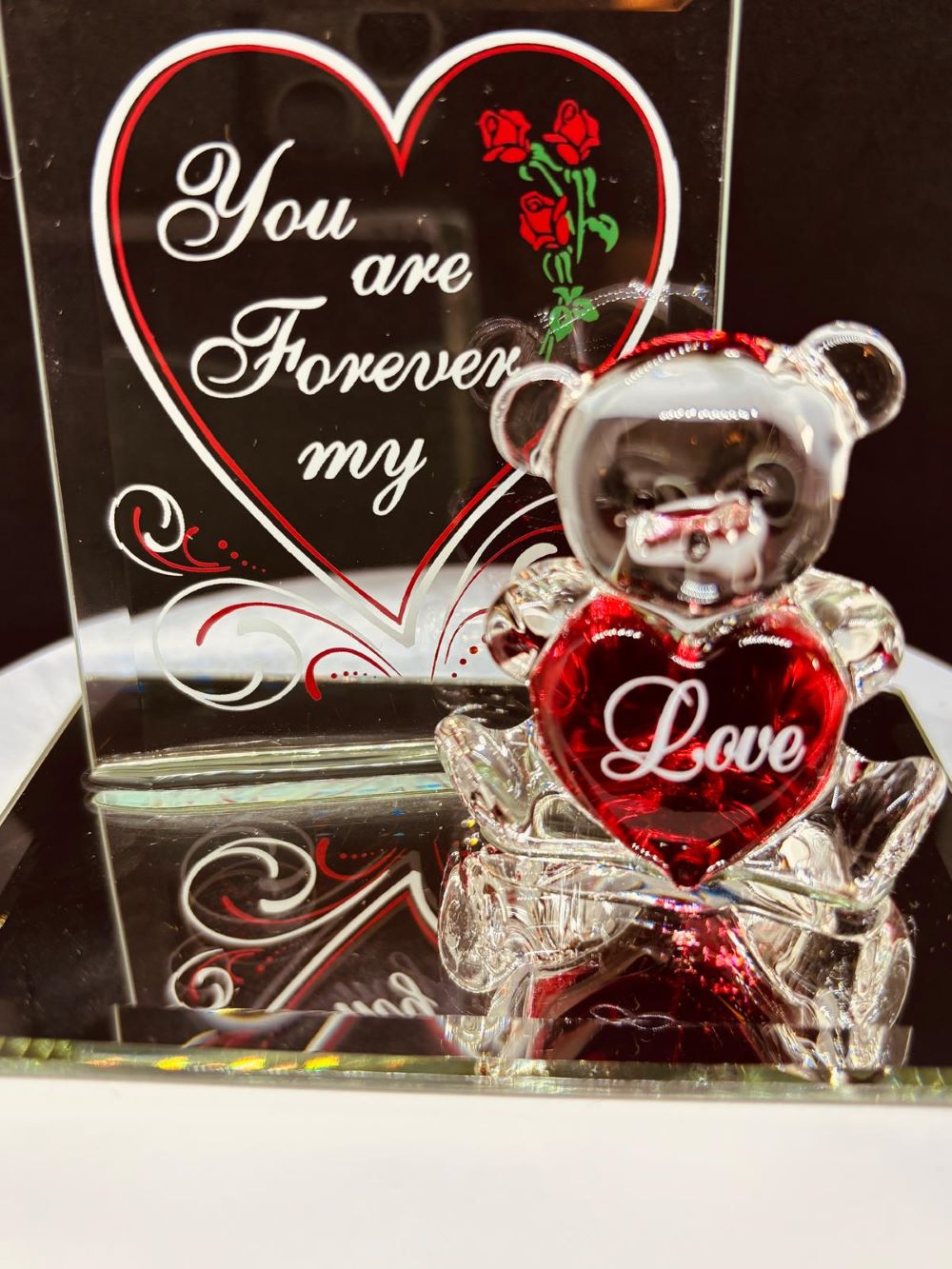 You Are Forever My Love Glass Teddy Bear Figurine | Handcrafted Gift of Love