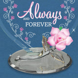 Rose Always & Forever Figurine Handcrafted Glass Gift with Romantic Message