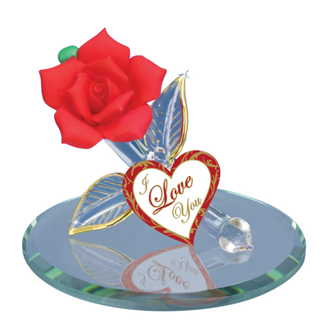 Glass Baron "I Love You" Red Rose Figurine