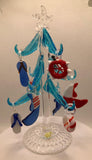 Blue Glass Tree with Ornaments, House Ornaments, Christmas Decor, Holiday Home Decoration, Glass Ornament