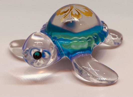 Baby Aloha Sea Turtle Figurine with Crystal Accents Handcrafted Glass Collectible