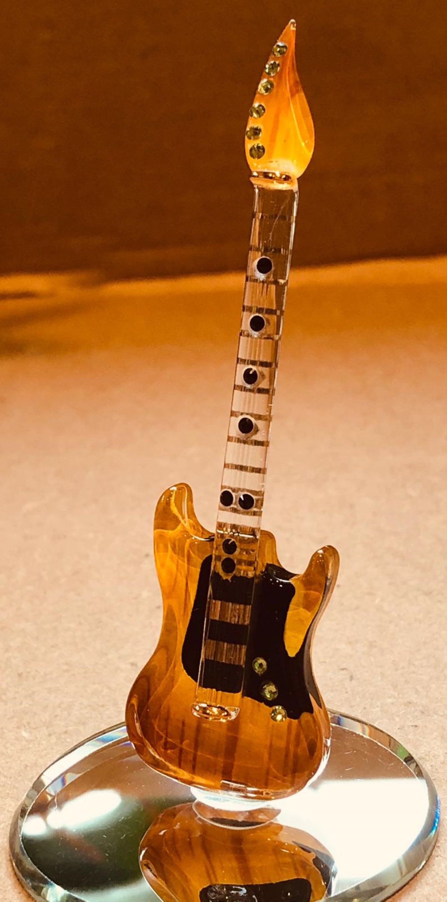 small glass electric guitar figurine on mirror base music lover gift decor