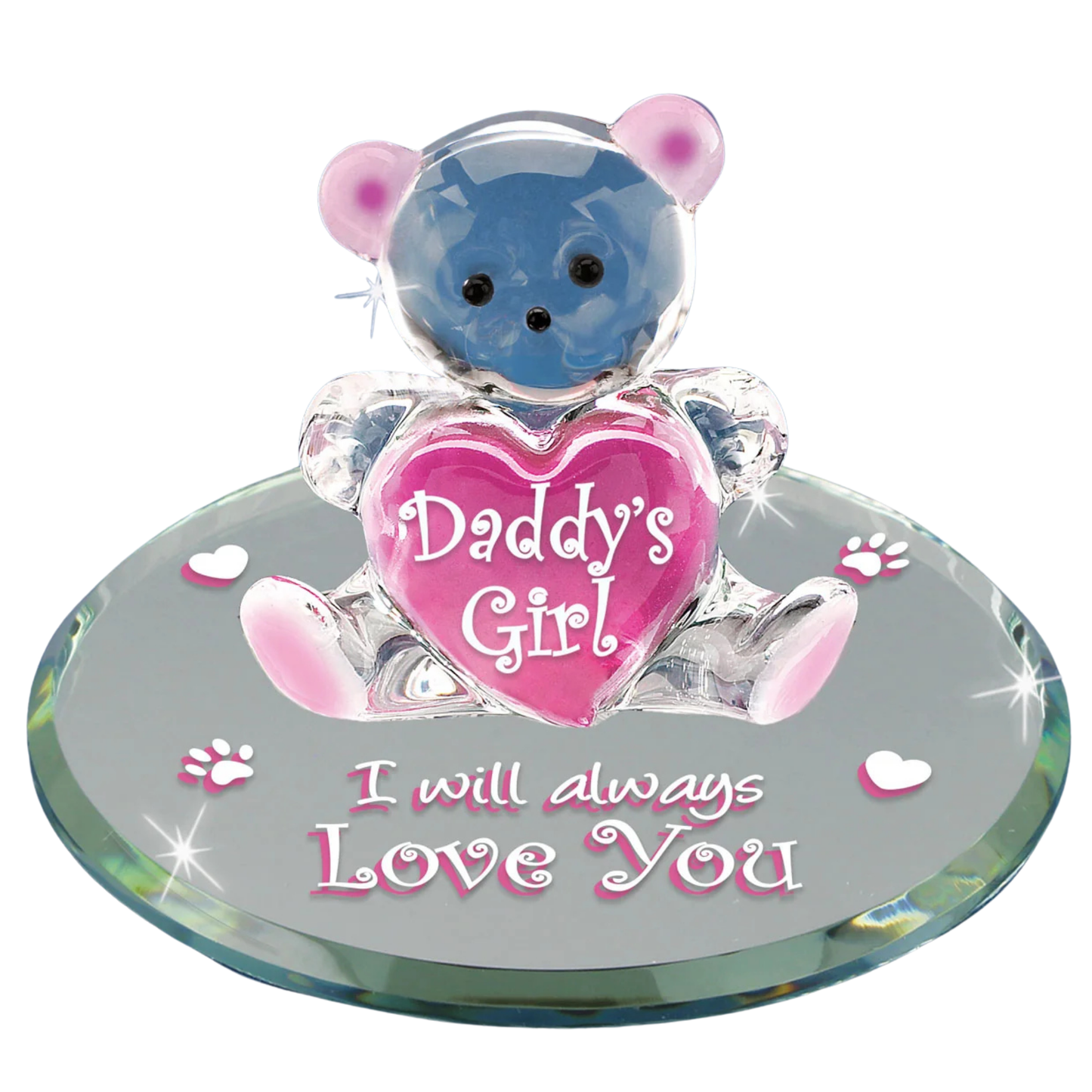 Bear Figurine "Daddy's Girl" with Heart Handcrafted Glass Collectible Gift