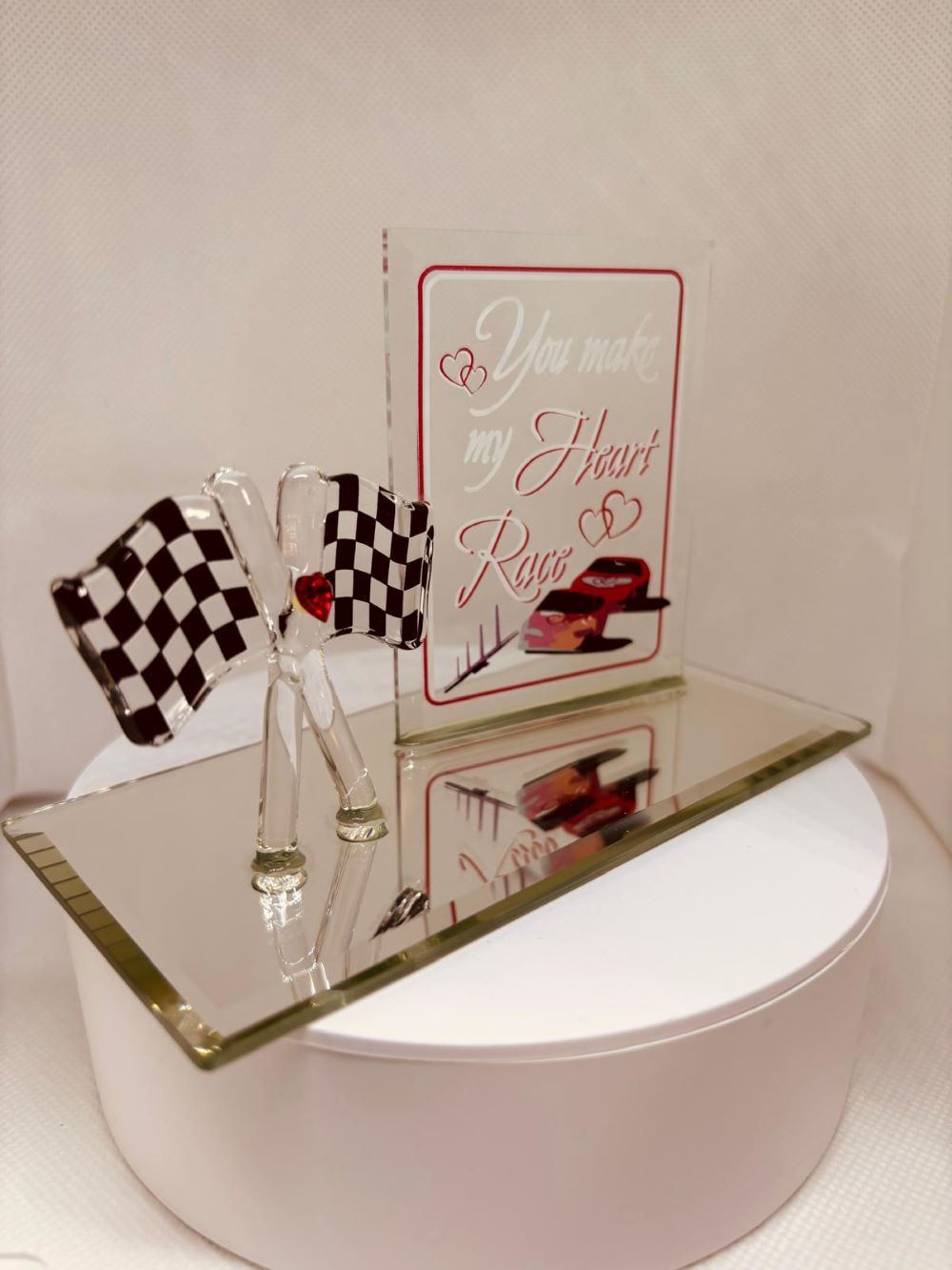 Checkered Flag Heart Race Decor | You Make My Heart Race Figurine | Car Lover Gift