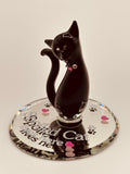 Spoiled Cat Glass Figurine | Handcrafted Black Cat Decor with Crystal Accents