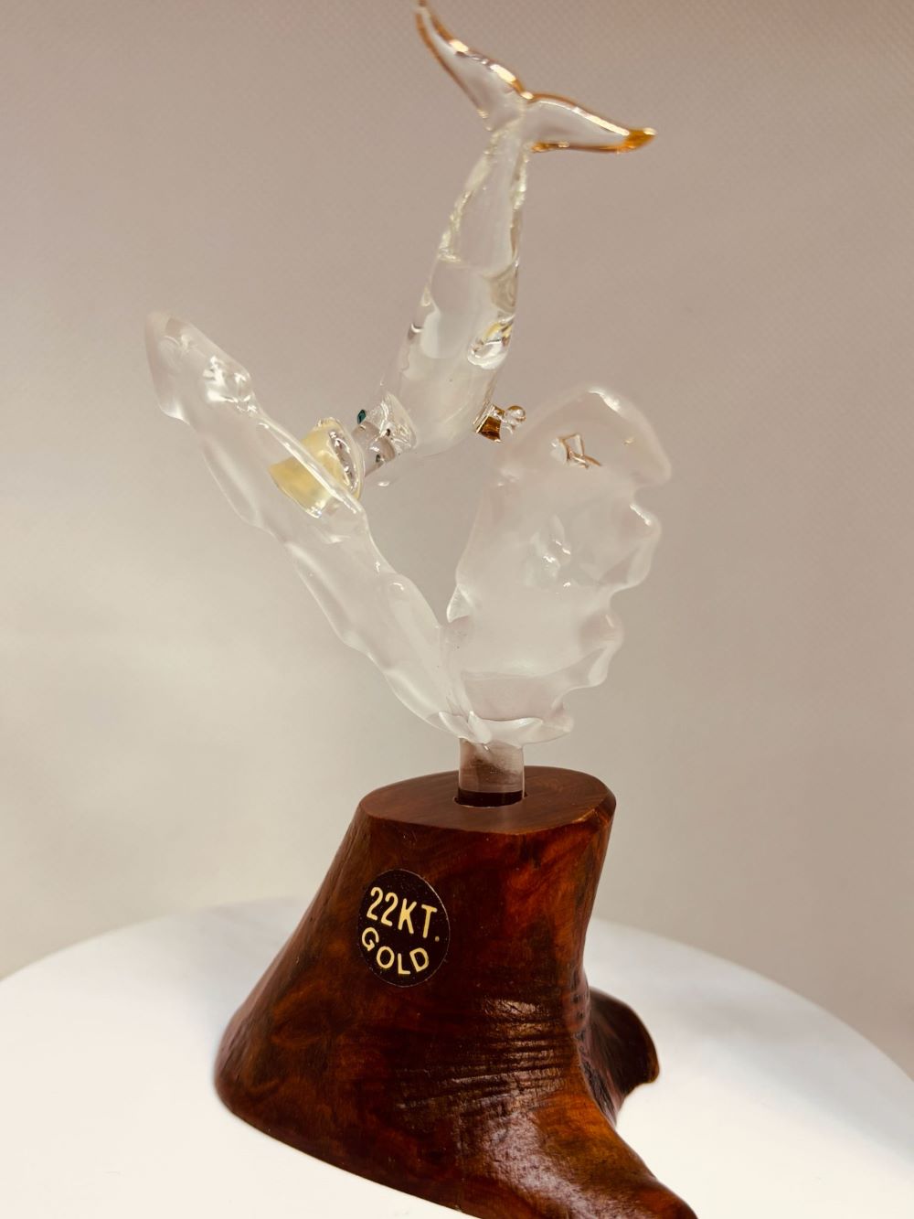 Whale Figurine on Walnut Wood Base | Handcrafted Glass Ocean Decor