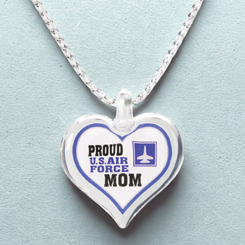 Proud U.S. Air Force Mom Heart Necklace with Pendant on 18" Silver Cord