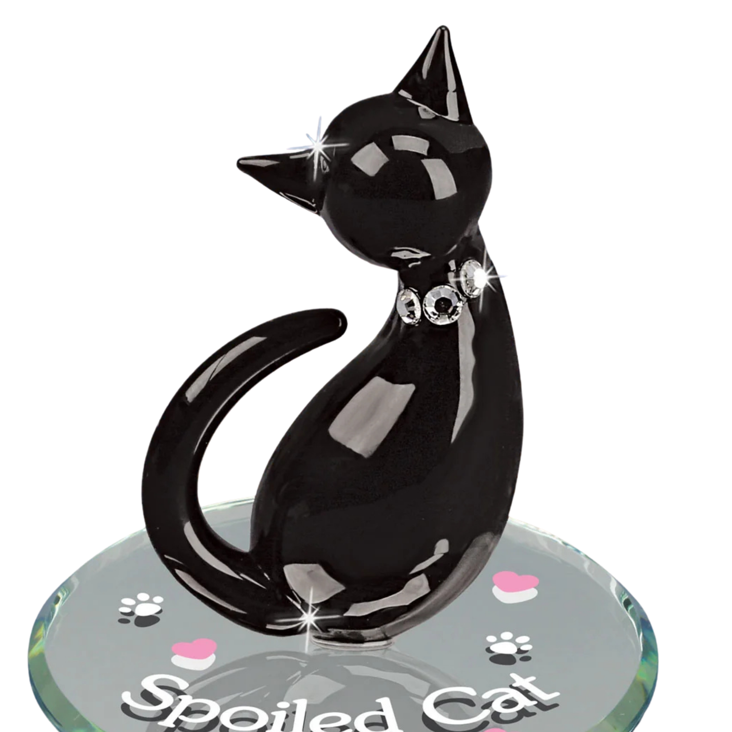 Spoiled Cat Figurine with Crystals Handcrafted Glass Cat Collectible