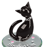 Spoiled Cat Figurine with Crystals Handcrafted Glass Cat Collectible