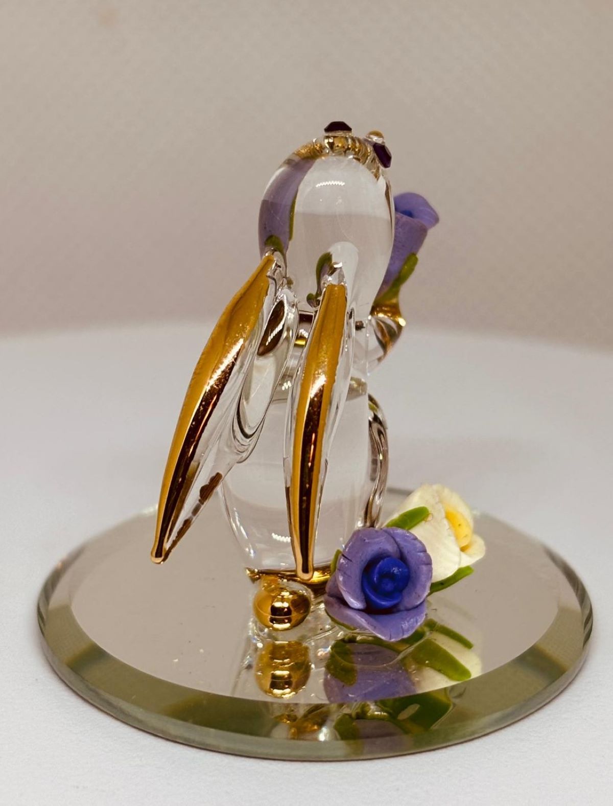 Garden Rabbit Glass Figurine | Handcrafted Bunny with Purple Rose