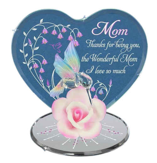 Glass Baron Wonderful Mom Hummingbird Pink Rose Figurine