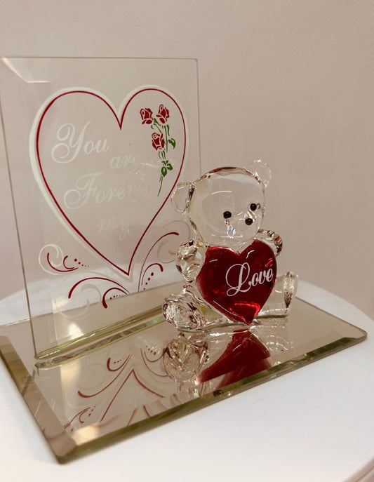 You Are Forever My Love Glass Teddy Bear Figurine | Handcrafted Gift of Love