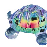 Handcrafted Tie-Dye Glass Turtle Figurine with Jet Black Crystal Eyes