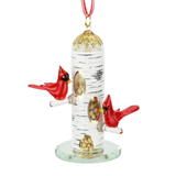Cardinal Feeder Ornament | Handcrafted Glass Bird Feeder with Crystal Accents