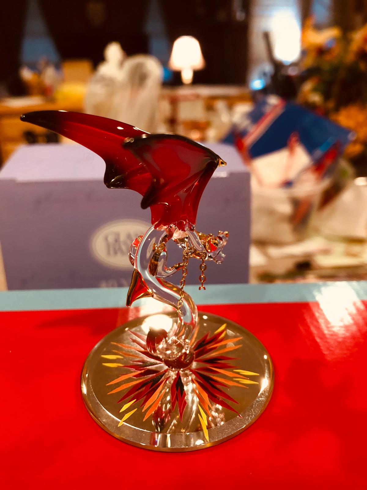 Glass Red Dragon Dynamite Figurine Crystal Dragon Figurine, Room Decor, Fantasy Dragon Decor, Holiday Gifts