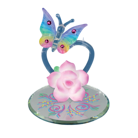 Butterfly Nature’s Beauty Figurine Handcrafted Glass Heart Sculpture with Crystals Romantic Home Decor Gift