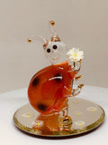 Ladybug Figurine with Flower | Handcrafted Glass Red Ladybug Gift