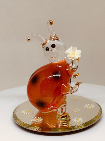 Ladybug Figurine with Flower | Handcrafted Glass Red Ladybug Gift