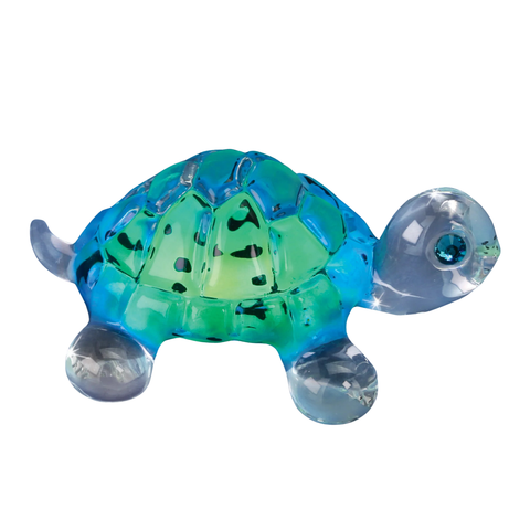 Caribbean Blue Glass Turtle Figurine with Crystal Eyes Ocean Sea Life Décor
