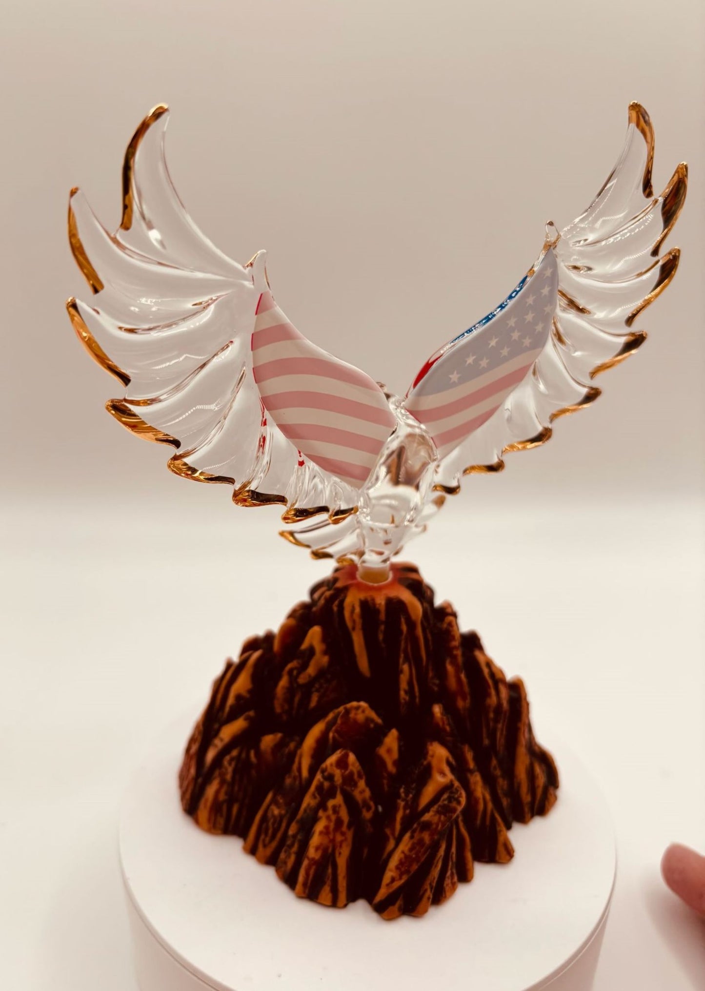 Patriotic Eagle Glass Figurine | USA Flag Wings American Pride Display Decor