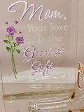 Pink Rose Mom “Greatest Gift” Glass Figurine | Handcrafted Mother’s Day Keepsake